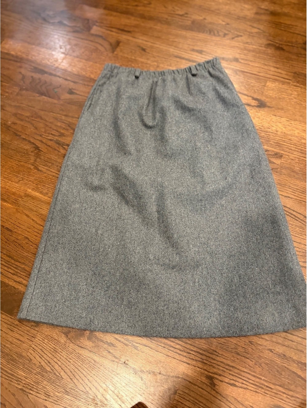 Orvis Women's Gray 100% Wool Midi Skirt with Elastic Waist